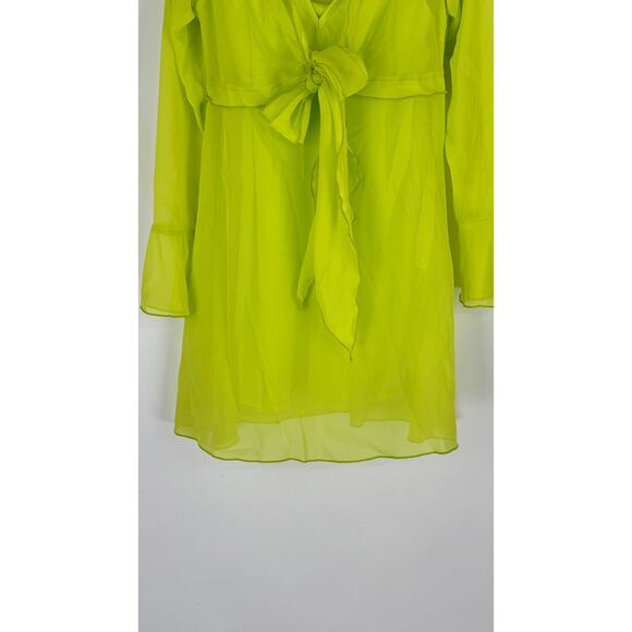 ASOS Tie Front Lettuce Edge 90s Mini Tea Dress Light Green Womens Size 2 New - Picture 8 of 13
